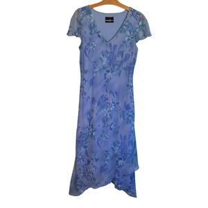Positive Attitude Y2K Floral Midi Dress Flutter Sleeve Periwinkle Purple Fairy M